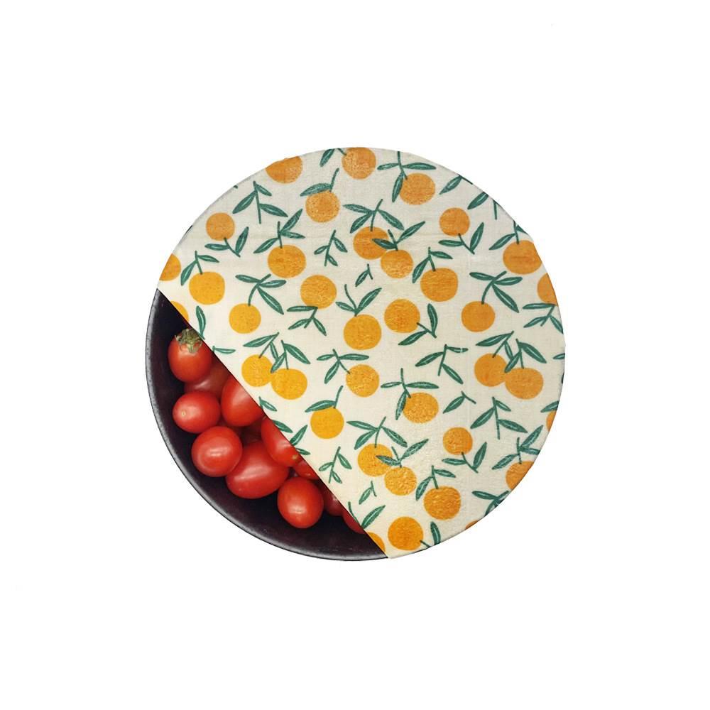 Emballage alimentaire réutilisable en cire d'abeilles Motif Oranges - Set de 3 pièces