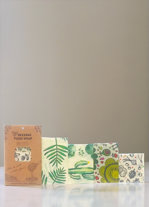 Emballage alimentaire réutilisable en cire d'abeilles Motif Mix Vert - Set de 4 pièces