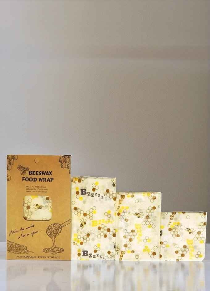 Emballage alimentaire réutilisable en cire d'abeilles Motif Ruches - Set de 3 pièces