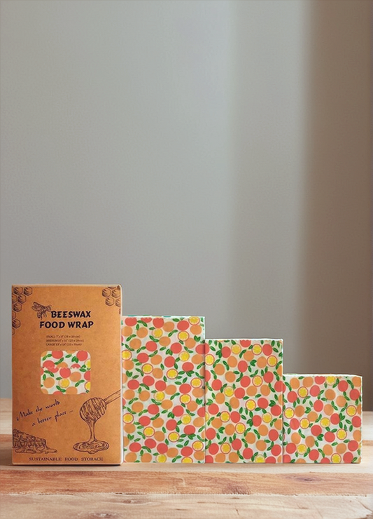 Emballage alimentaire réutilisable en cire d'abeilles Motif Clémentines - Set de 3 pièces