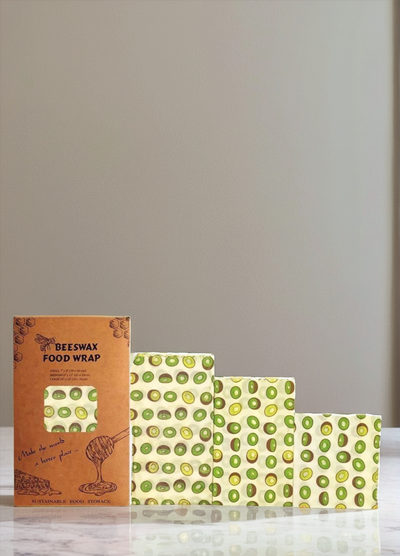Emballage alimentaire réutilisable en cire d'abeilles Motif Kiwi - Set de 3 pièces
