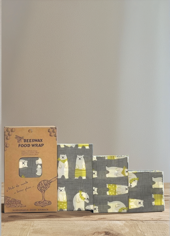 Emballage alimentaire réutilisable en cire d'abeilles Motif Ours - Set de 3 pièces