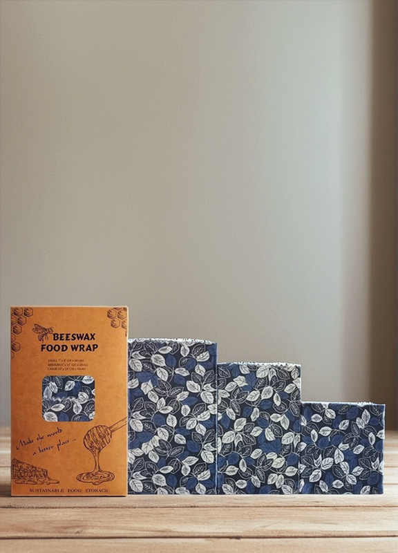 Emballage alimentaire réutilisable en cire d'abeilles Motif Bleu - Set de 3 pièces